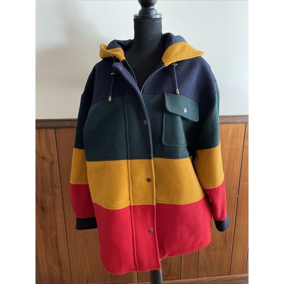 bebe Jackets & Blazers - VINTAGE BEBE FURRINA WOOL HOODED JACKET COAT MULTI BLOCK COLORS VERY NICE LOOK